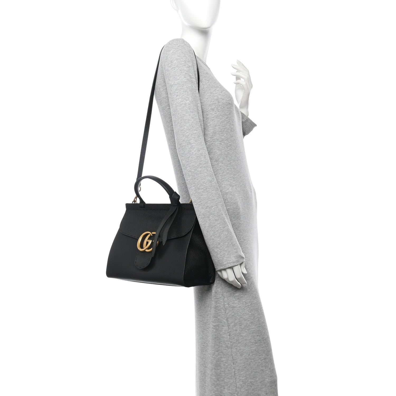 Calfskin Small GG Marmont Top Handle Bag Black