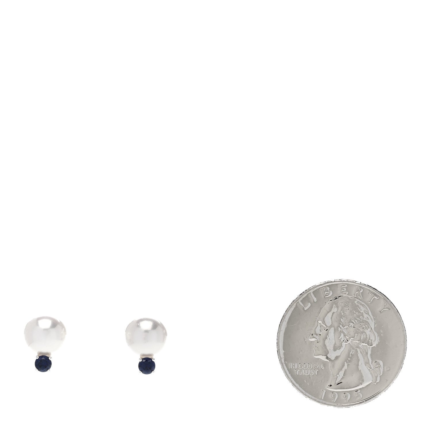 18K White Gold Blue Sapphire Akoya Cultured Pearl 8-8.5mm Stud Earrings