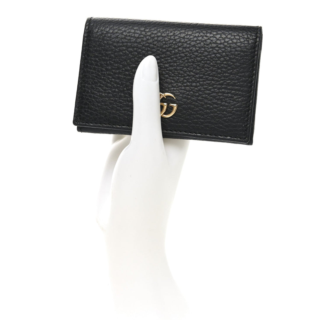 Pebbled Calfskin GG Marmont Card Case Black