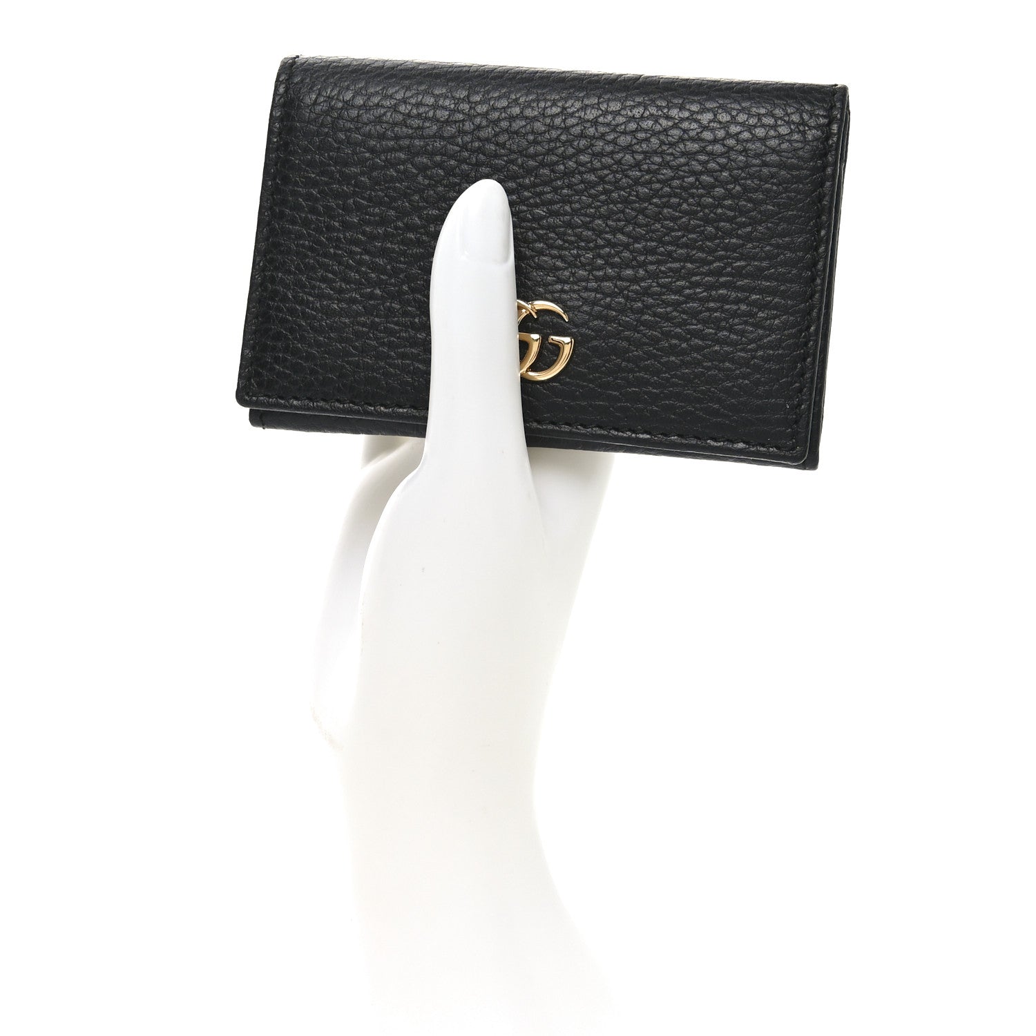 Pebbled Calfskin GG Marmont Card Case Black