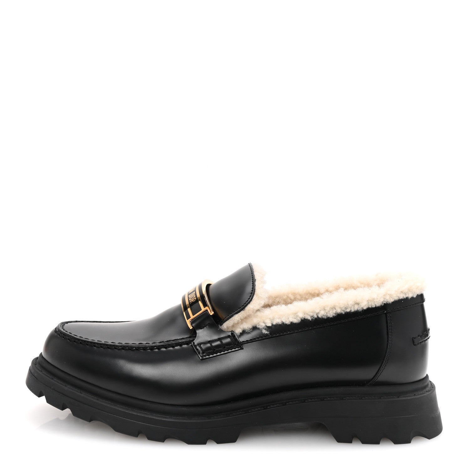 Brushed Calfskin Shearling Dior Code Lug Sole 15mm Loafers 41 Black Natural