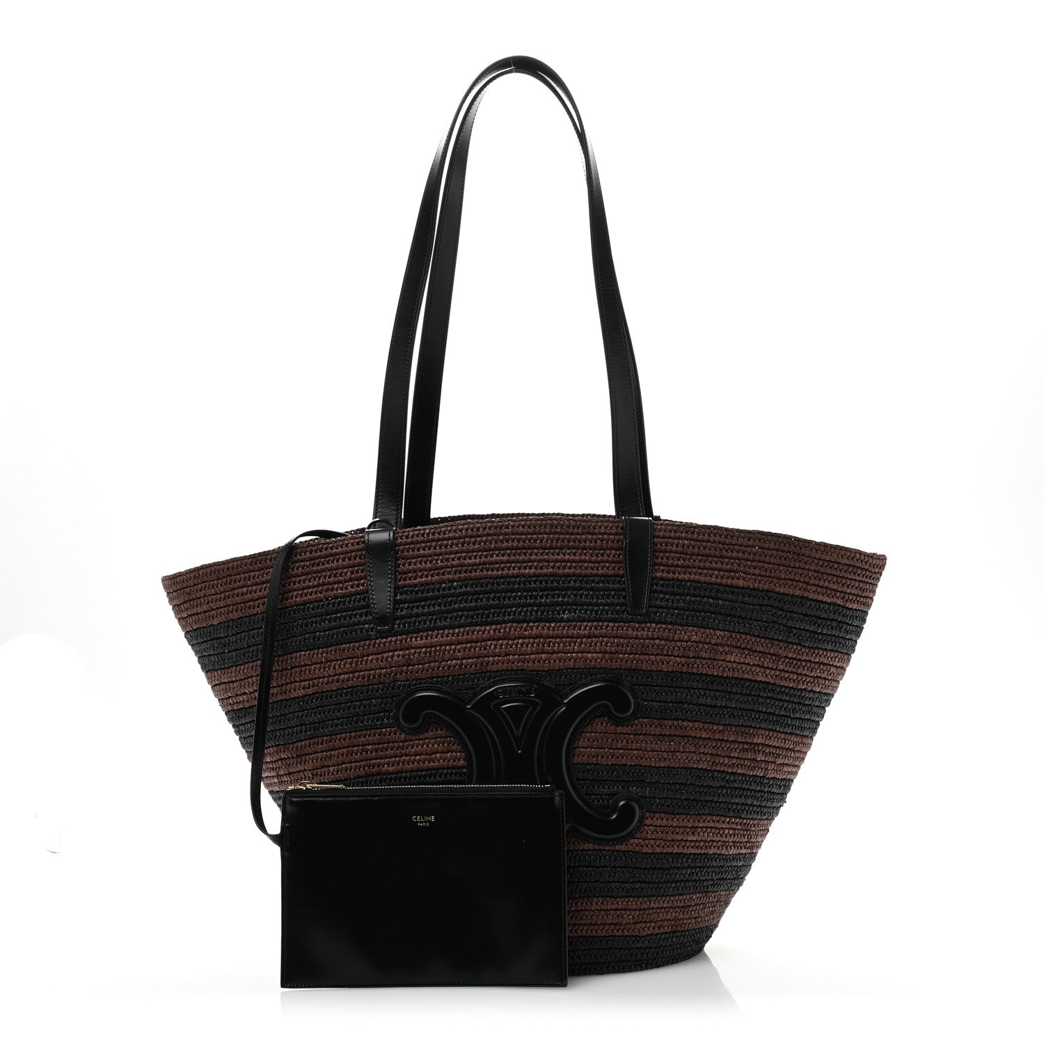 Raffia Striped Calfskin Triomphe Couffin Panier Black Brown