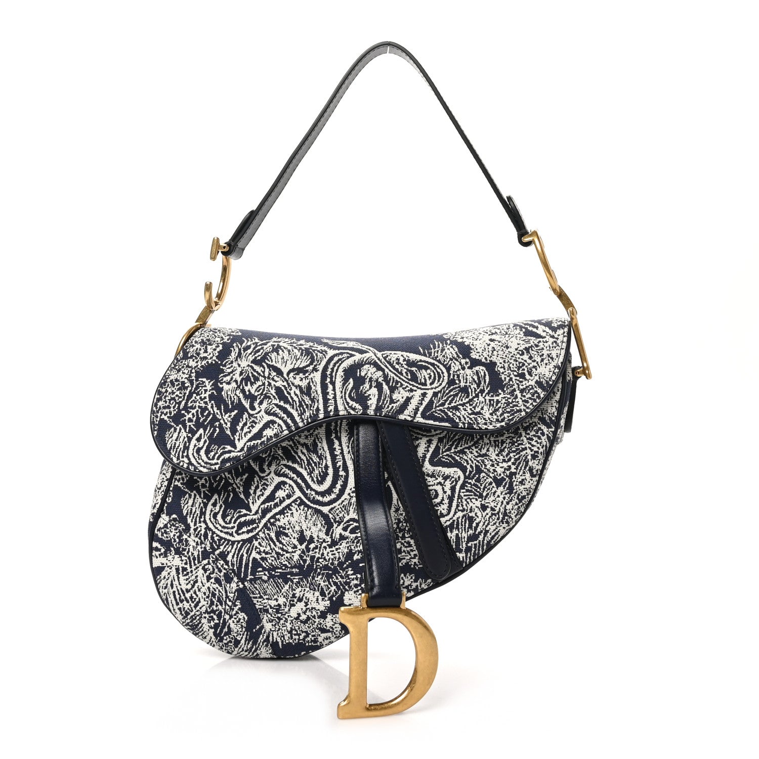 Canvas Reverse Embroidered Toile De Jouy Saddle Bag Blue