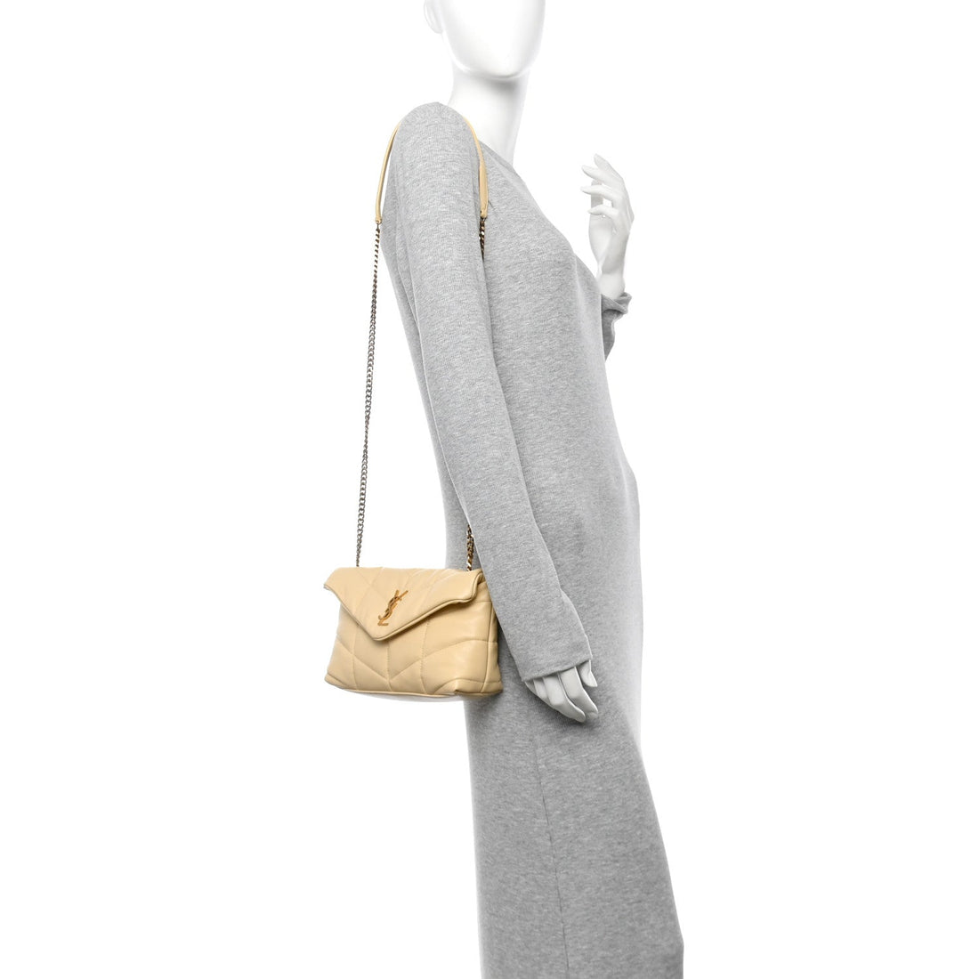 Lambskin Quilted Toy Loulou Puffer Monogram Chain Satchel  Jaune Pale