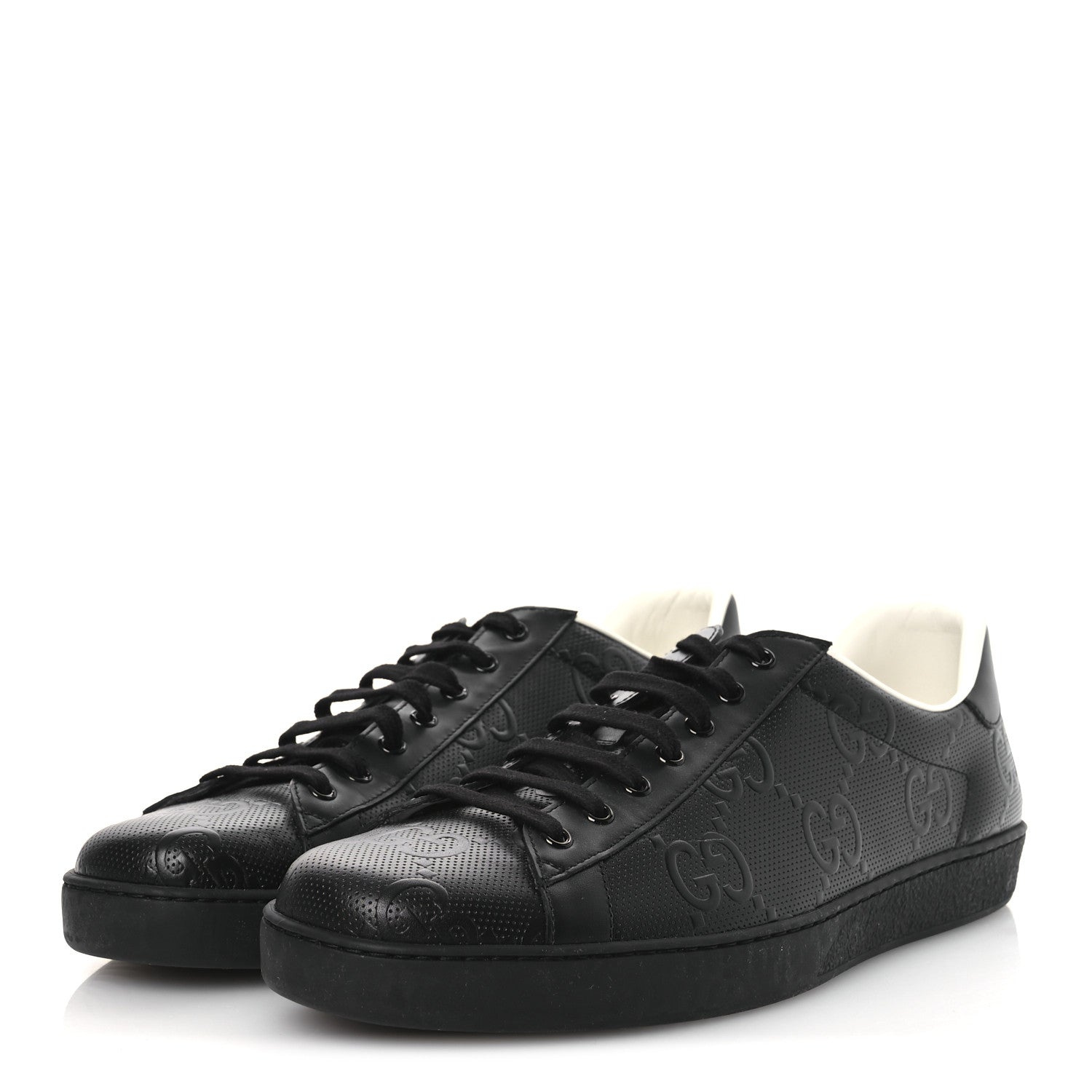 Calfskin GG Tennis Embossed Mens Ace Sneakers 13 Black