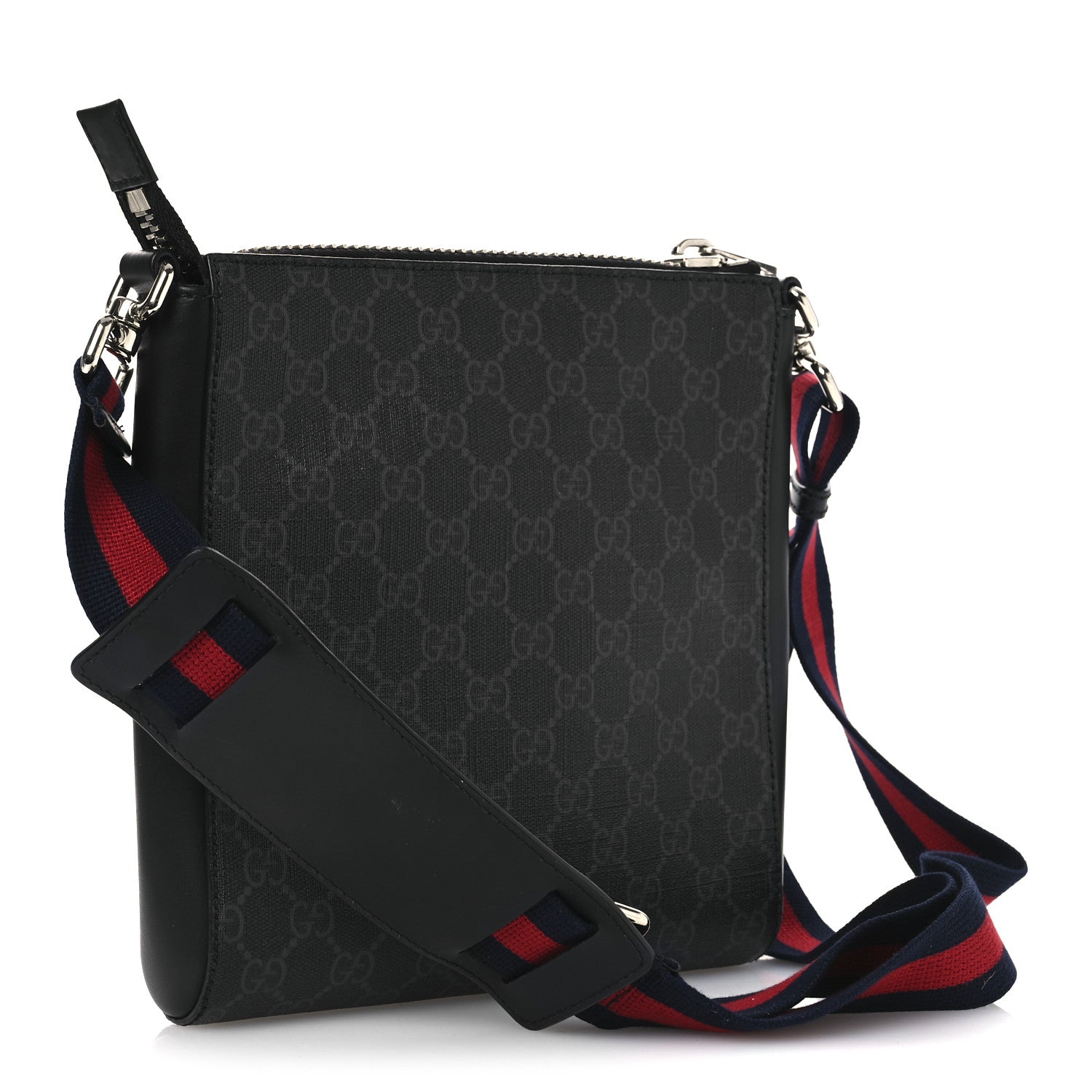 GG Supreme Monogram Web Small Flat Messenger Bag Black Grey