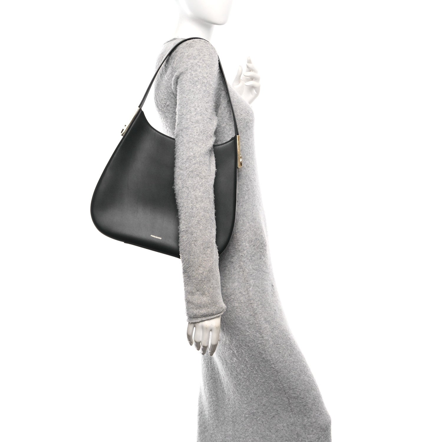 Calfskin Medium Gancio Hobo Black