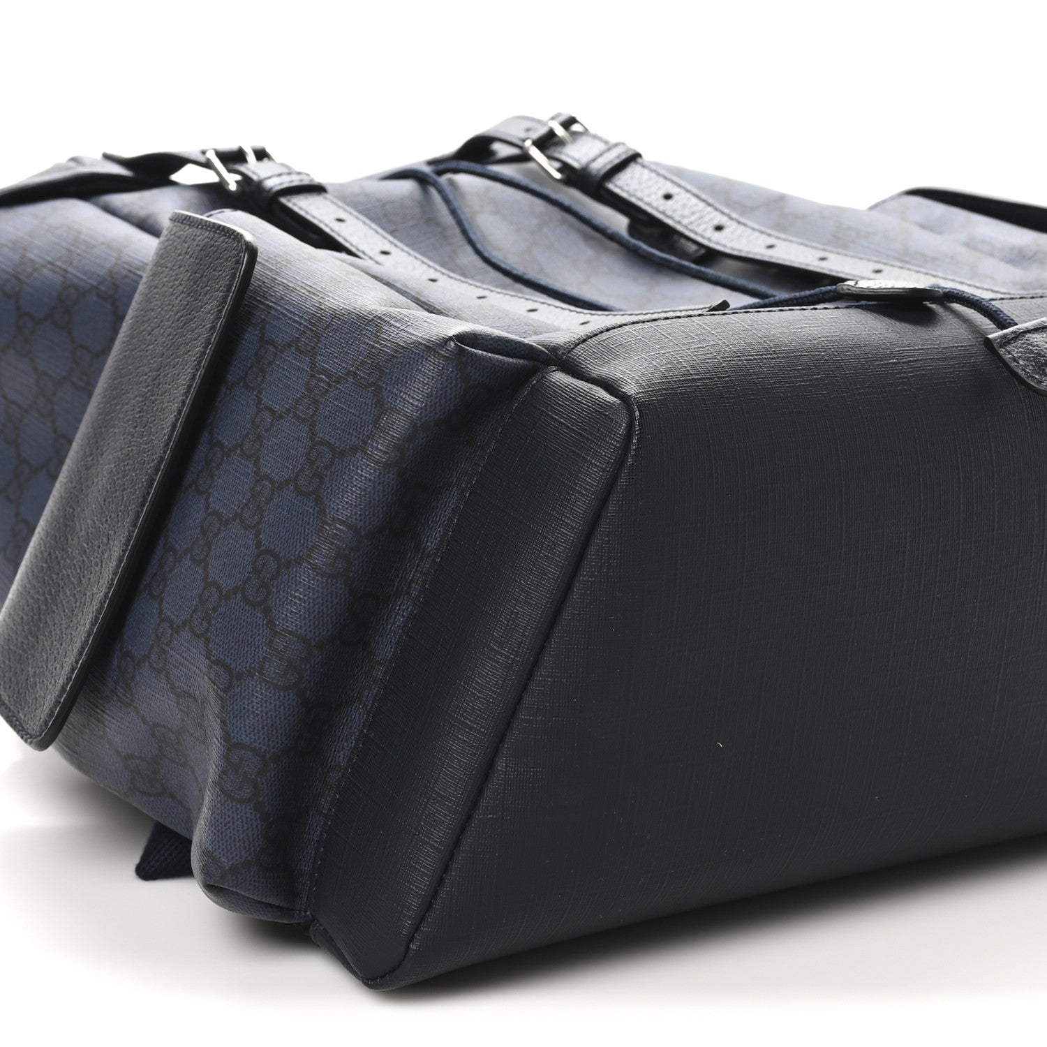 GG Supreme Monogram Textured Dollar Calfskin Medium Ophidia Double Buckle Backpack Blue Dark Blue Black