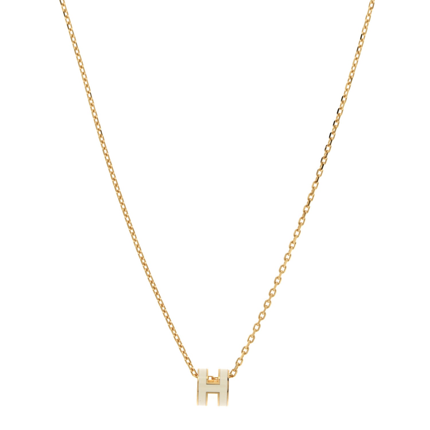Lacquered Gold Mini Pop H Pendant Necklace White