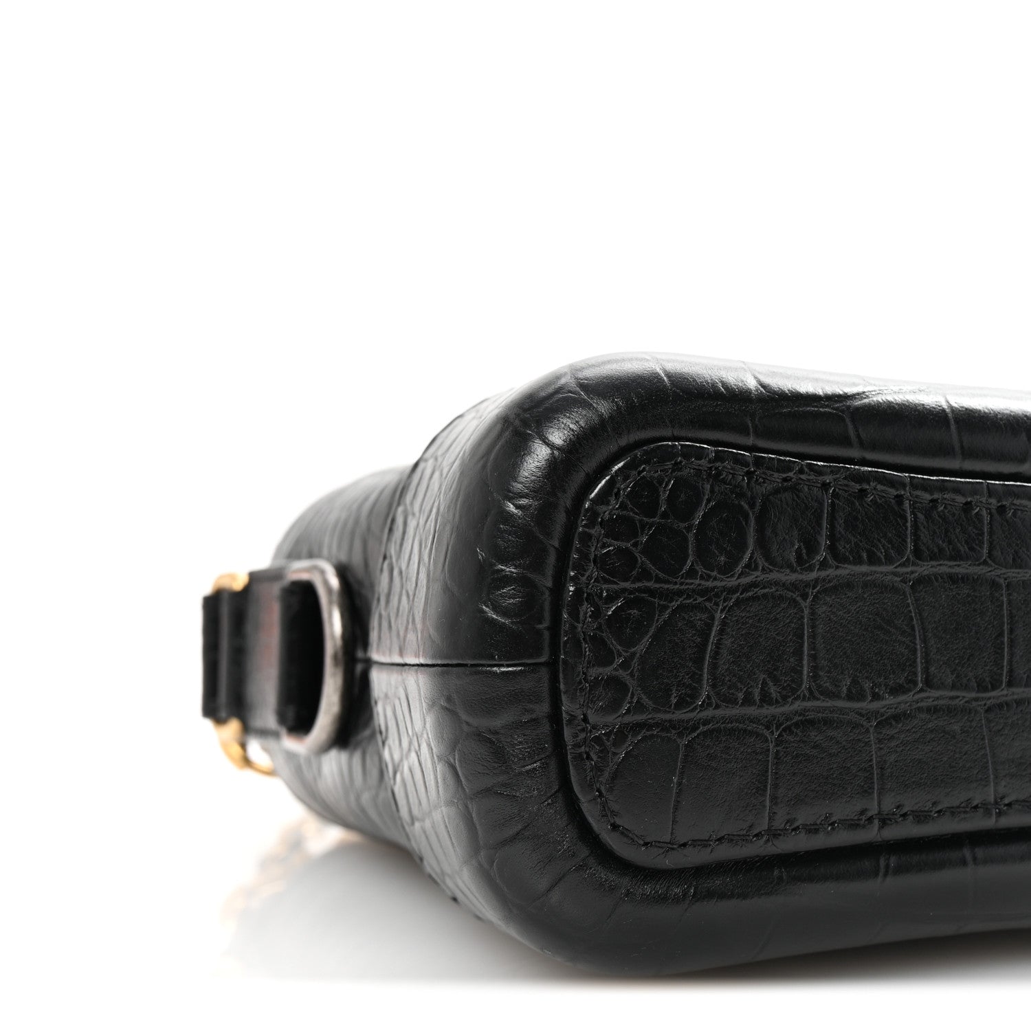Calfskin Crocodile Embossed Small Gabrielle Cocodile Hobo Black