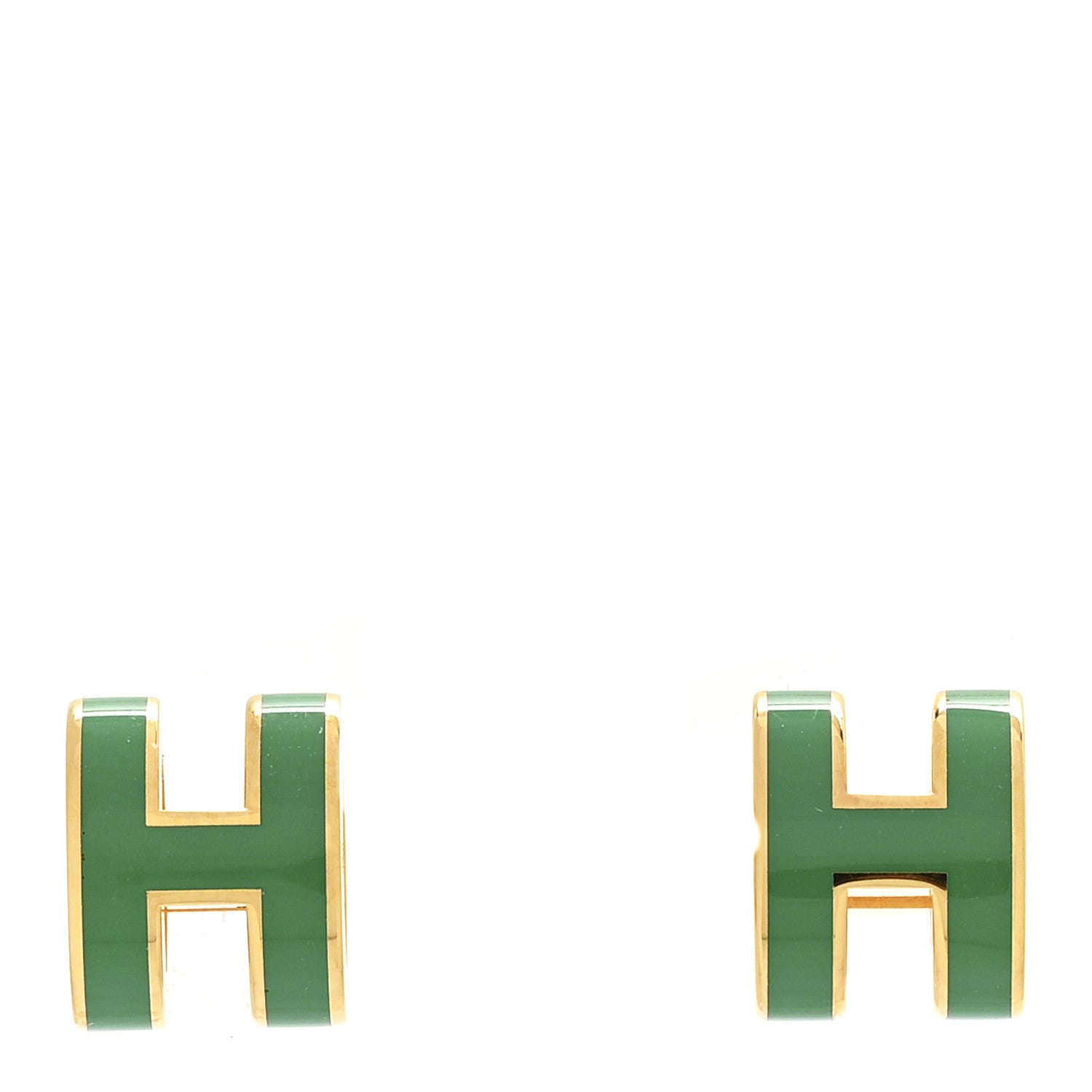 Gold Lacquered Mini Pop H Earrings Malachite