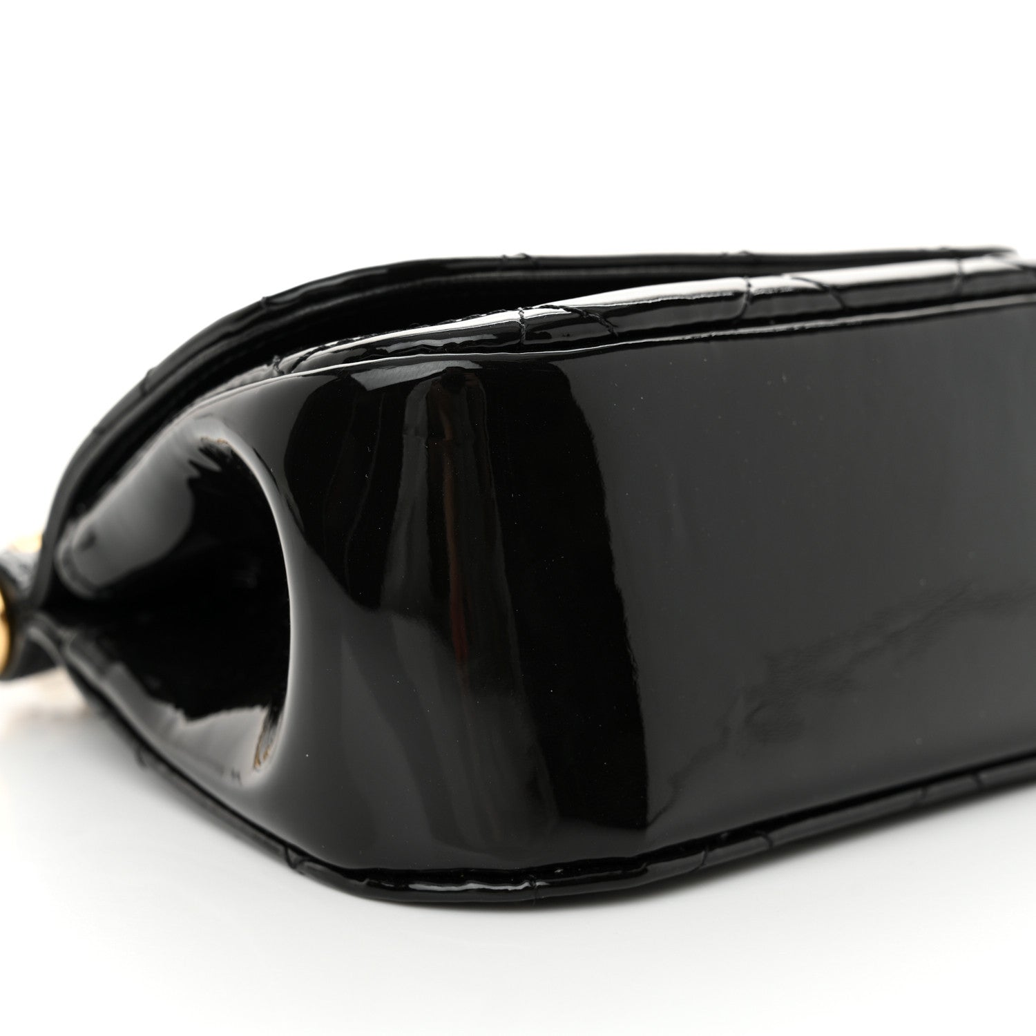 Patent Quilted Frame Clutch Flap With Chain Black