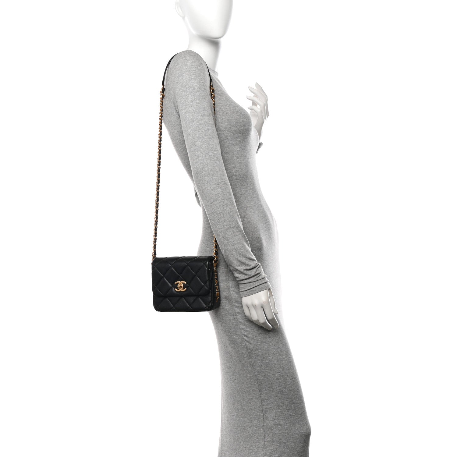 Lambskin Quilted Mini Side Note Flap Black