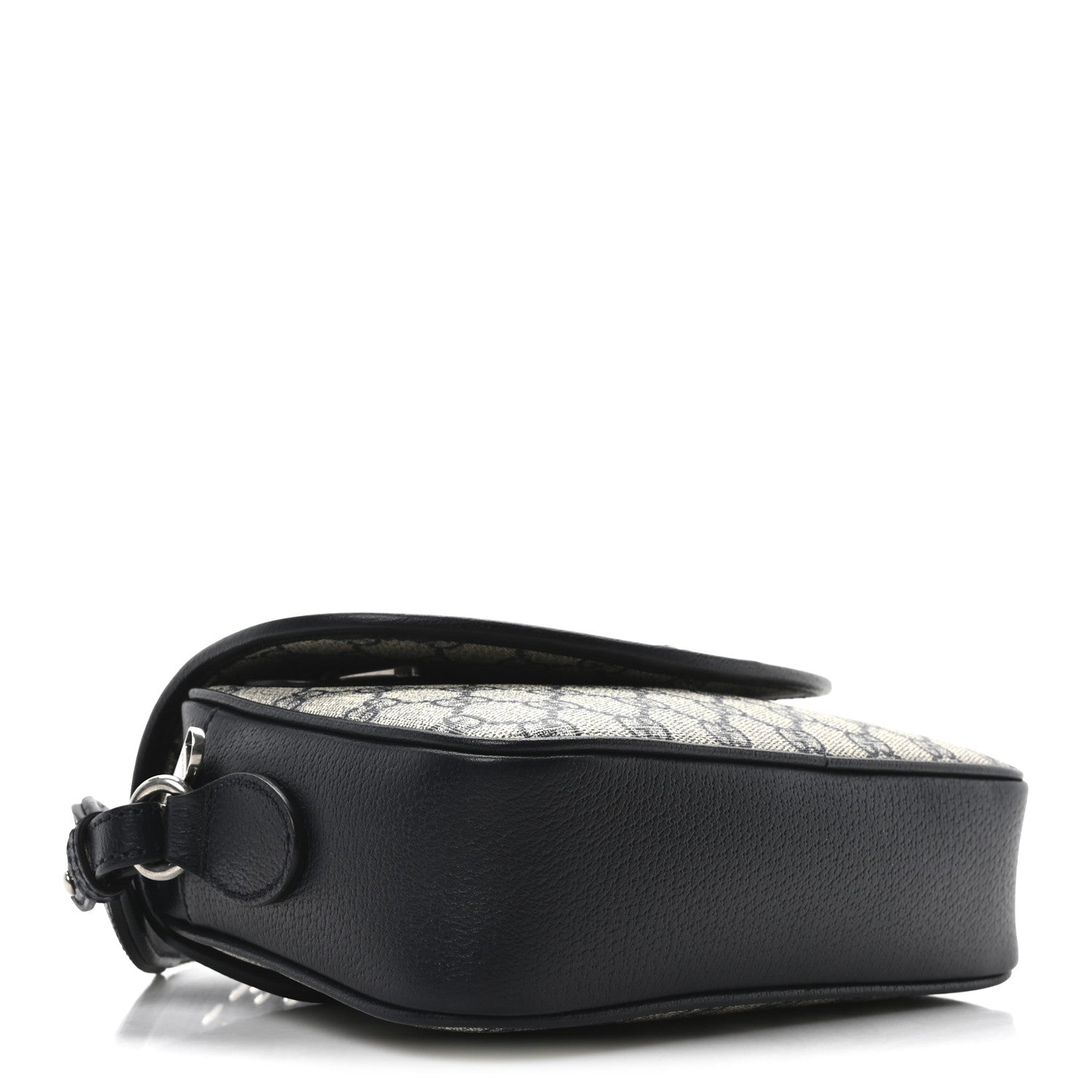 GG Supreme Monogram Textured Dollar Calfskin Web Studded Mini Ophidia Flap Shoulder Bag Beige Blue