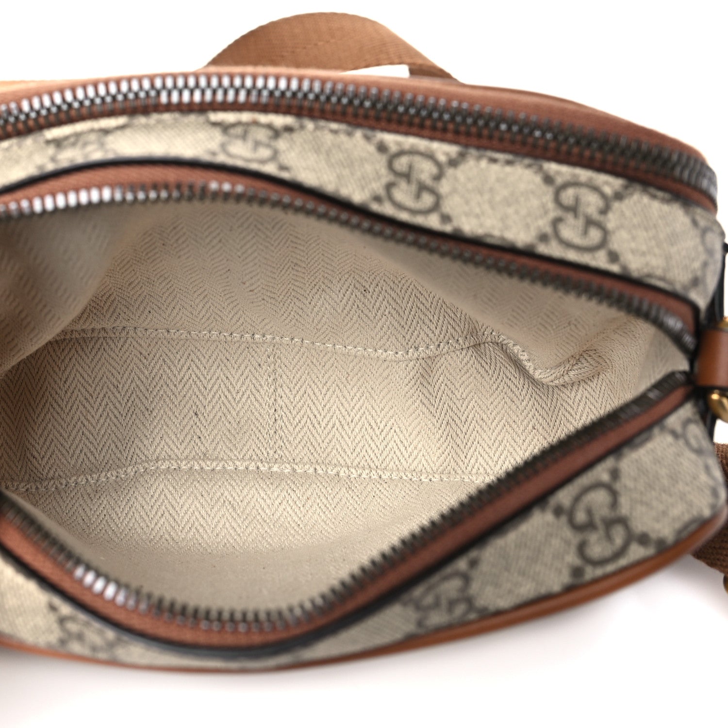 GG Supreme Monogram Textured Calfskin Emblem Mini Crossbody Beige Dark Brown