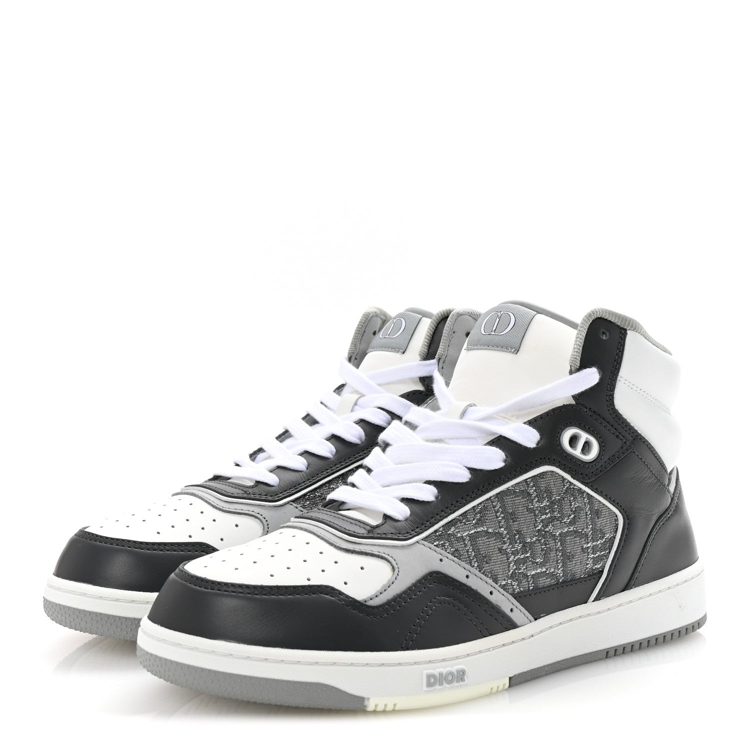 Smooth Calfskin Jacquard Oblique Mens B27 High Top Sneakers 40 Grey