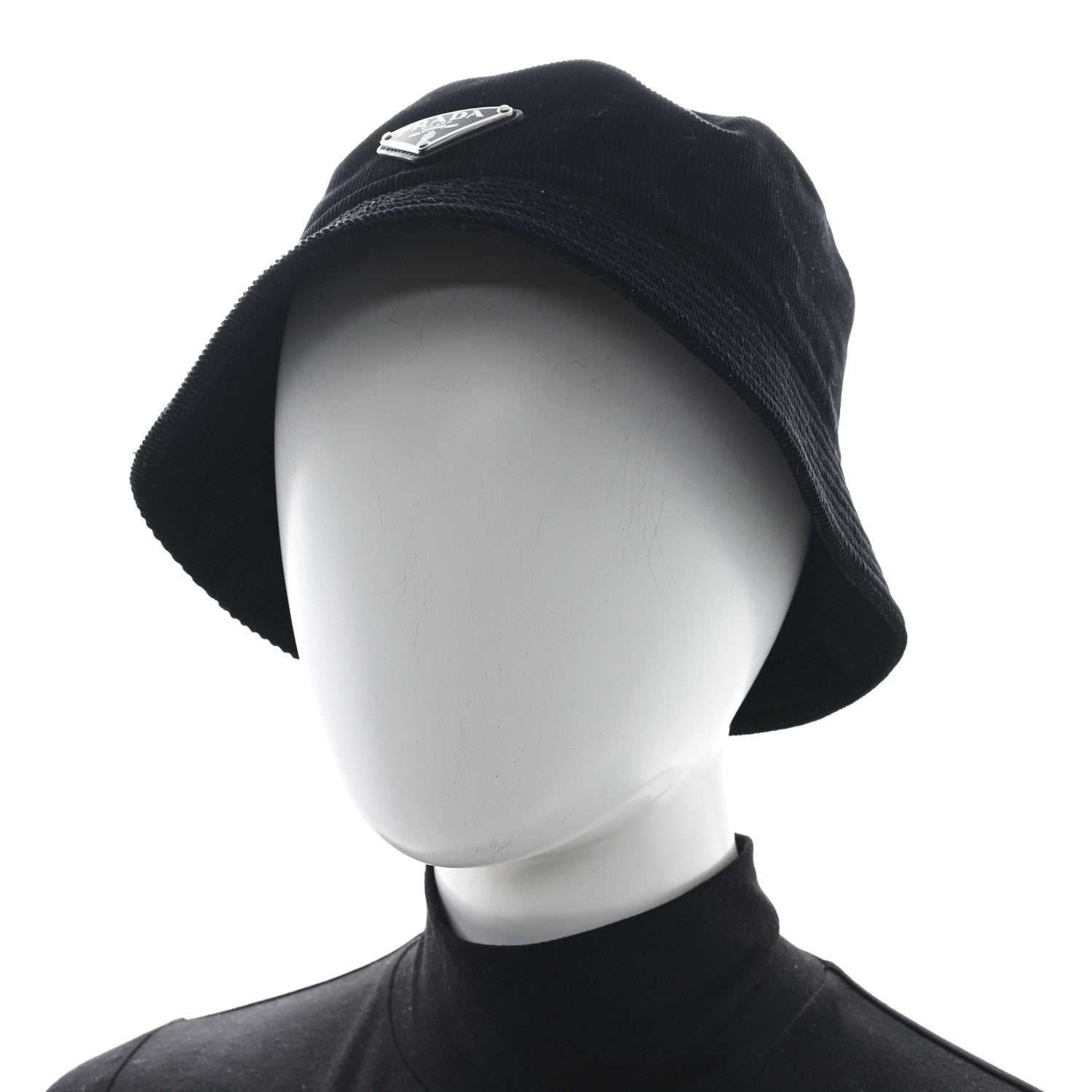 Corduroy Metal Triangle Logo Bucket Hat L Black