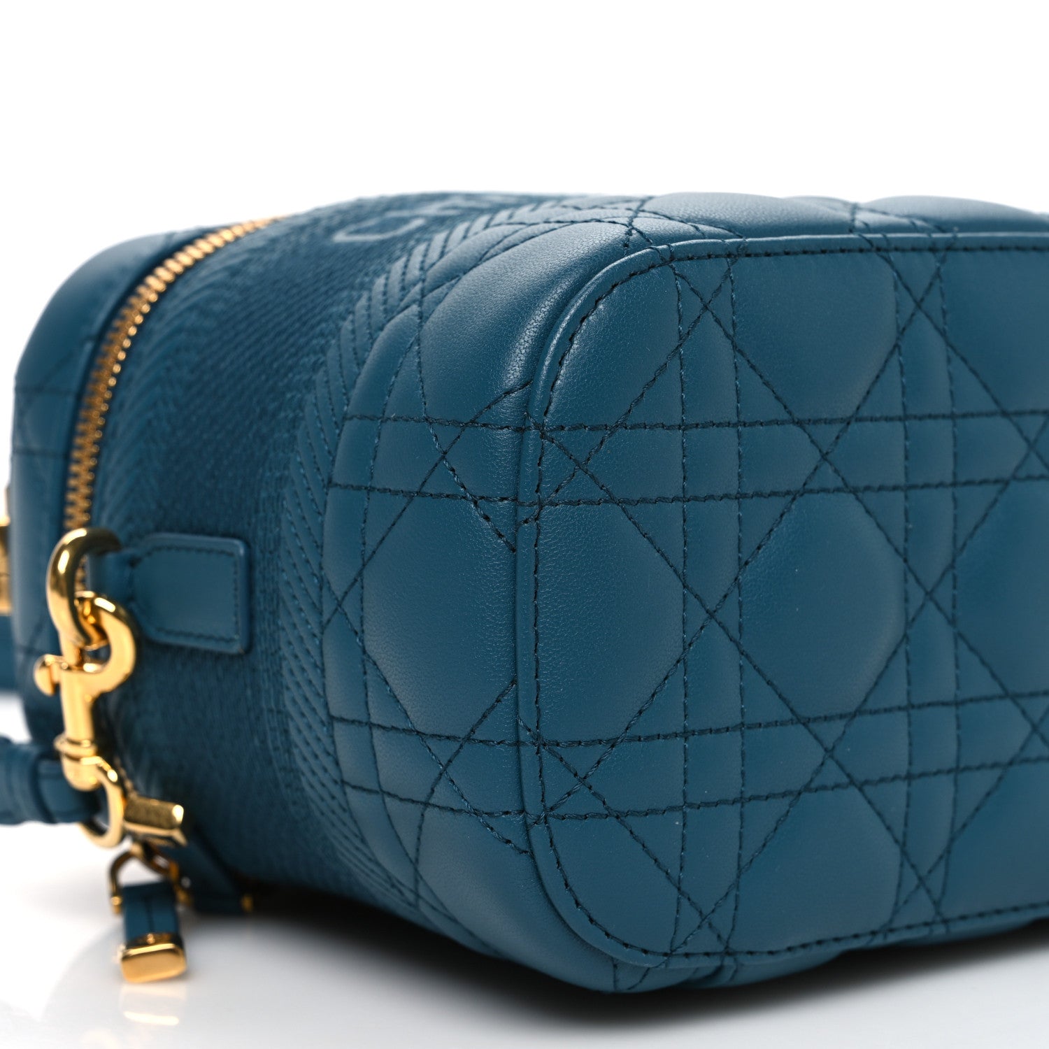 Lambskin Cannage Small Diortravel Vanity Case Deep Ocean