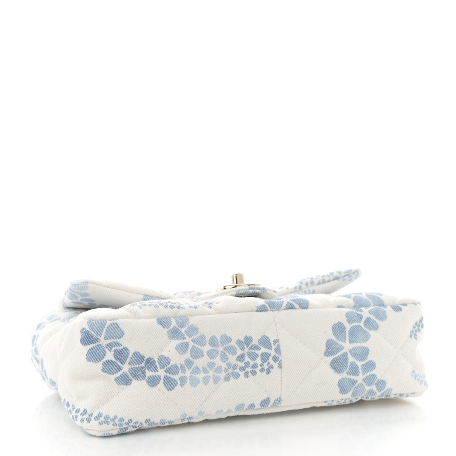 Printed Denim Quilted Mini Rectangular Flap Light Blue White