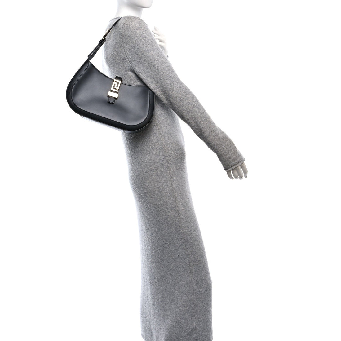 Calfskin Large Greca Goddess Hobo Black