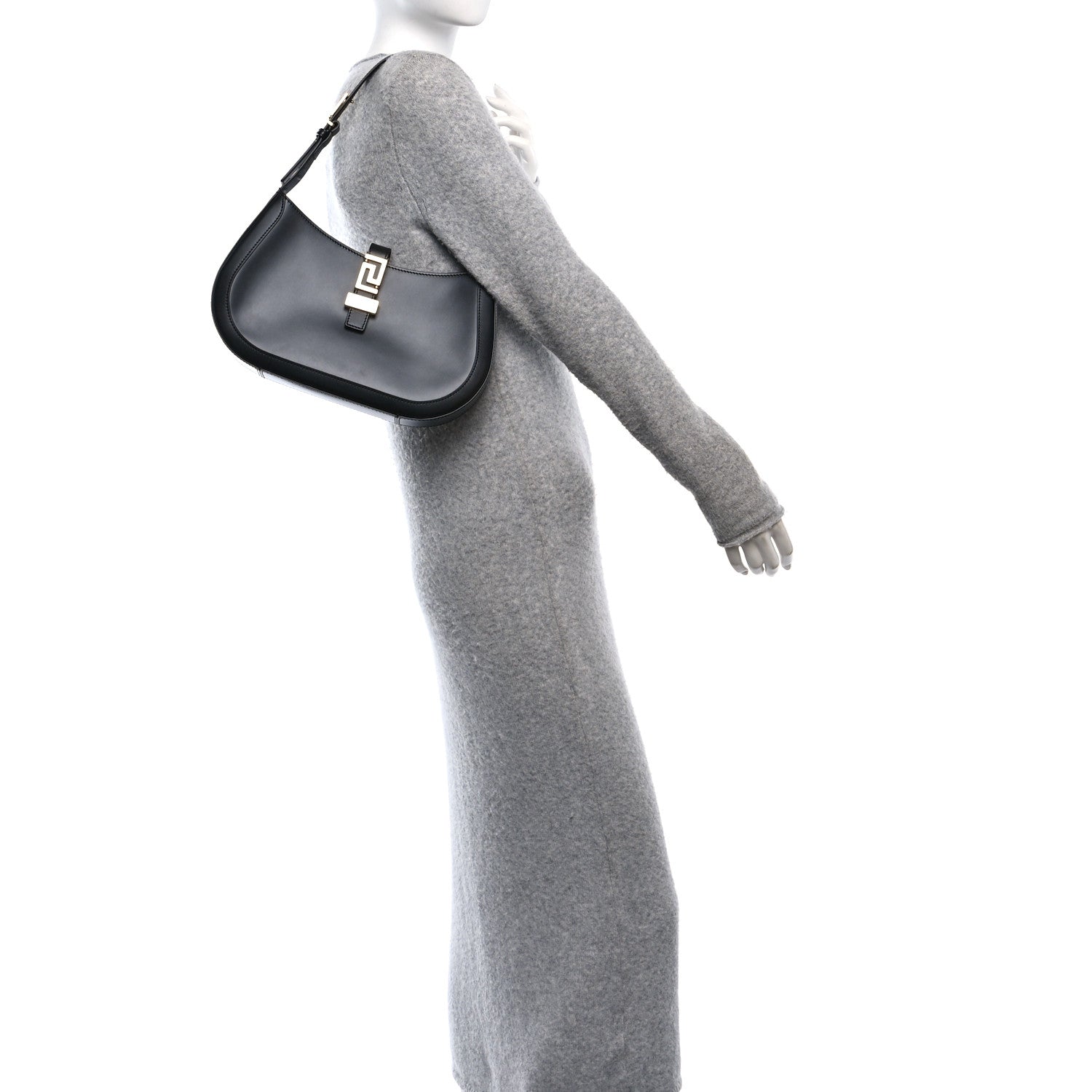 Calfskin Large Greca Goddess Hobo Black