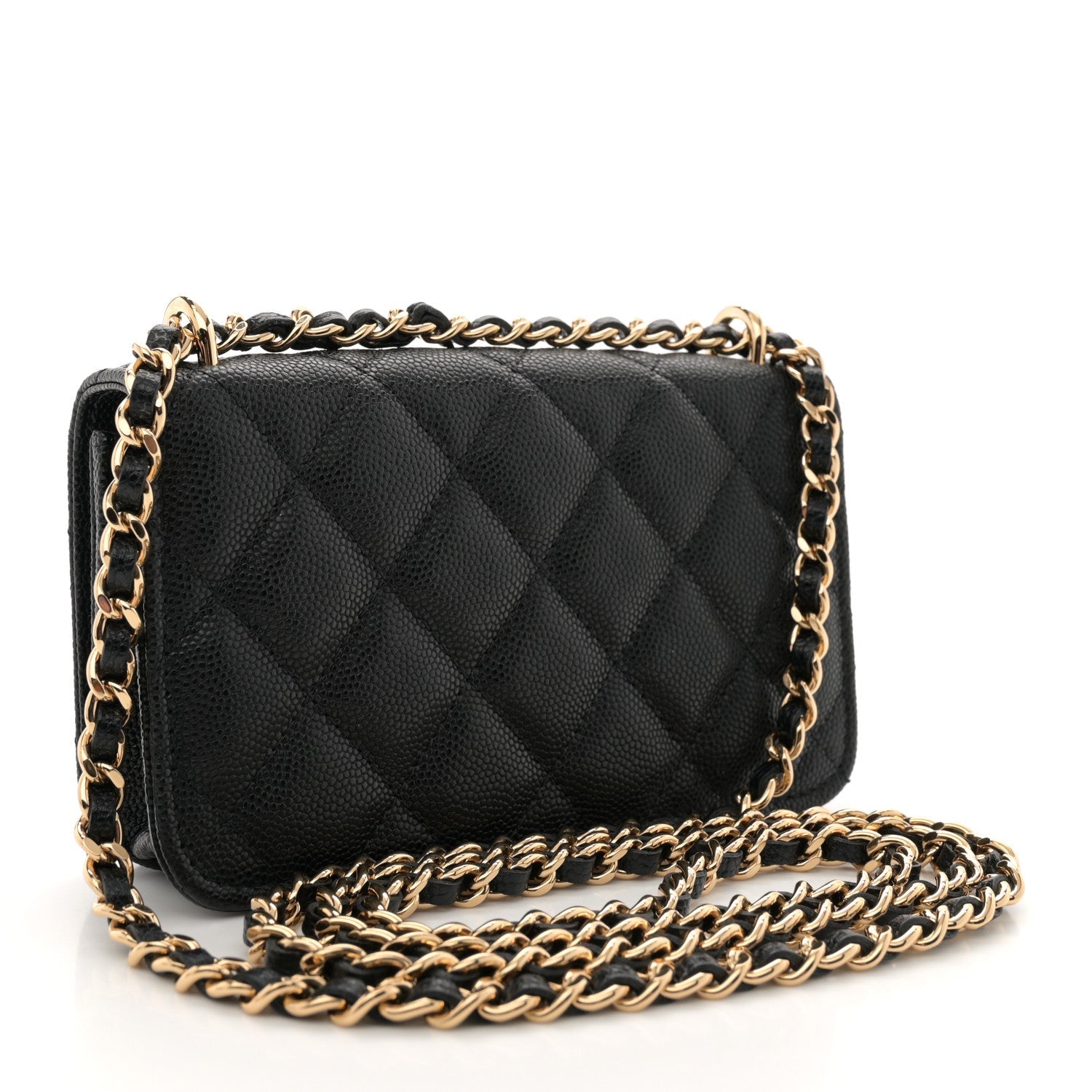 Caviar Quilted Pocket Twins Clutch With Chain Black