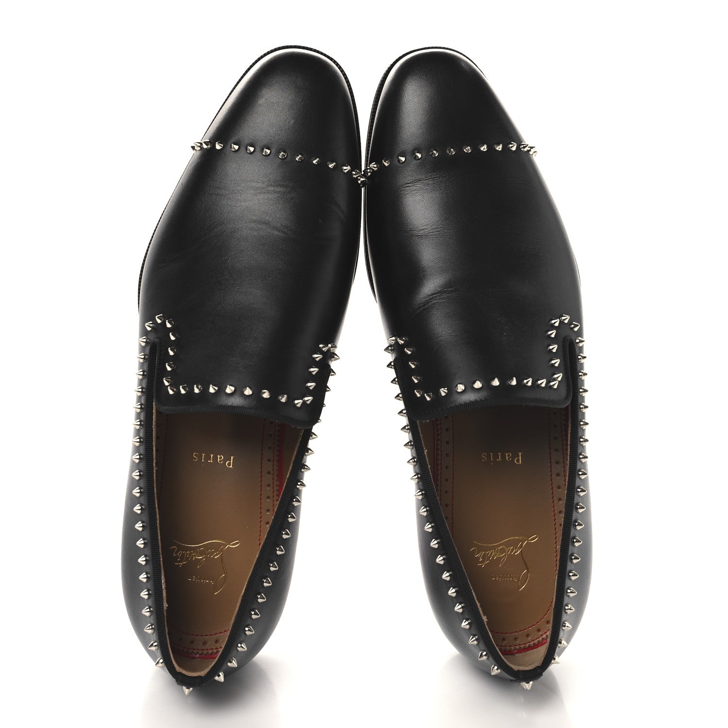 Calfskin Spike Mens Dandy Cloo Flat Loafers 43 Black Silver