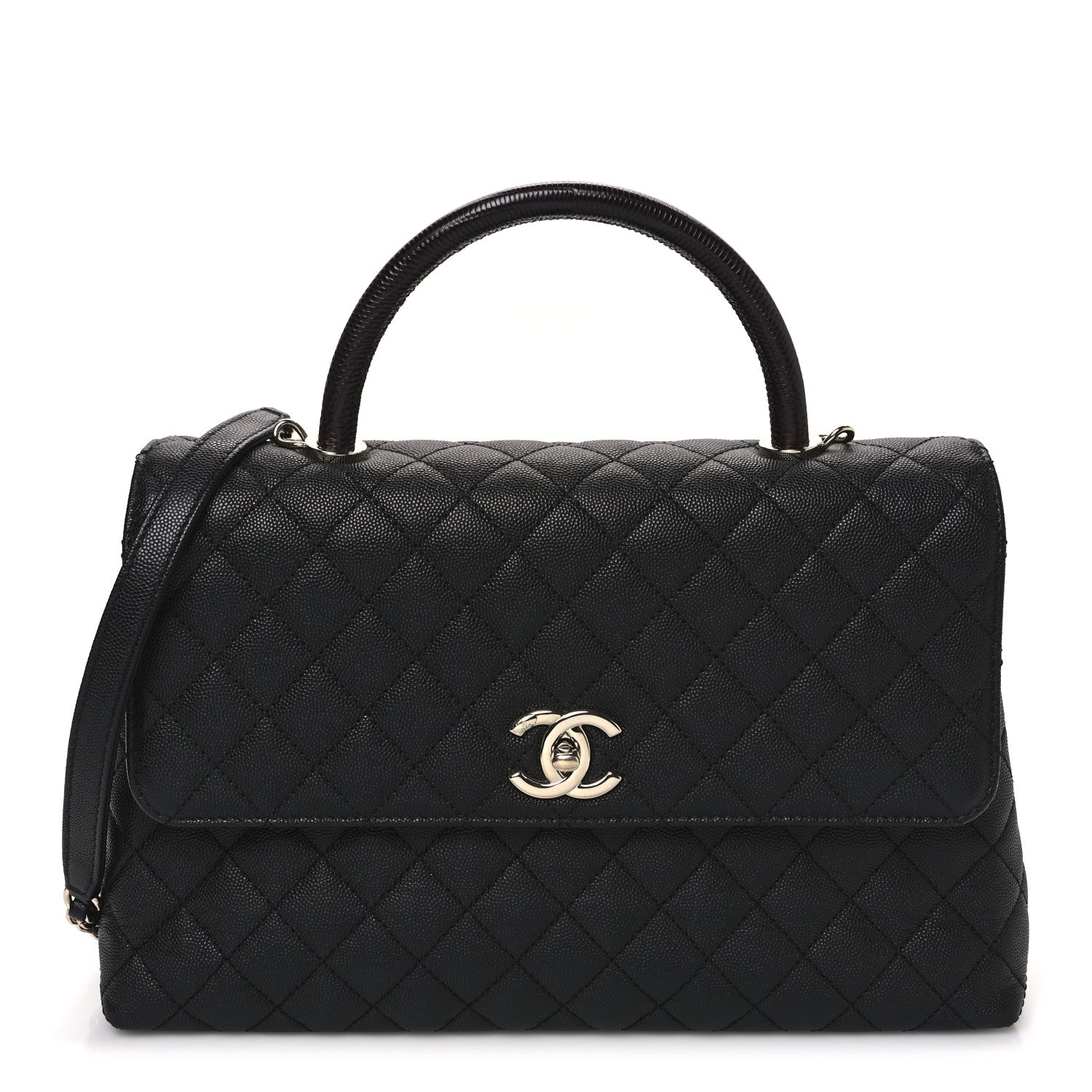 Caviar Lizard Quilted Medium Coco Handle Flap Black