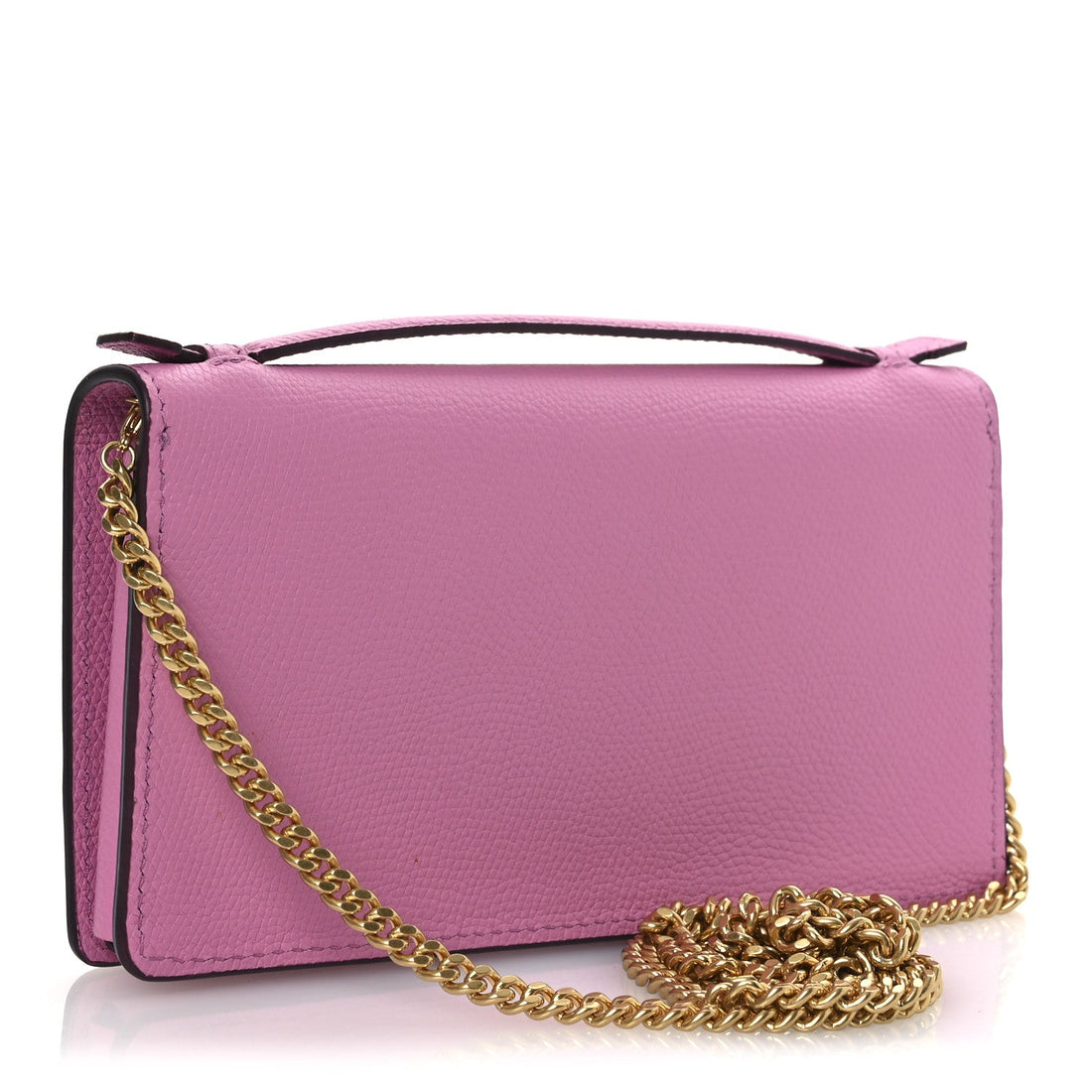 Grainy Calfskin VLogo Top Handle Wallet With Chain Feminine Pink