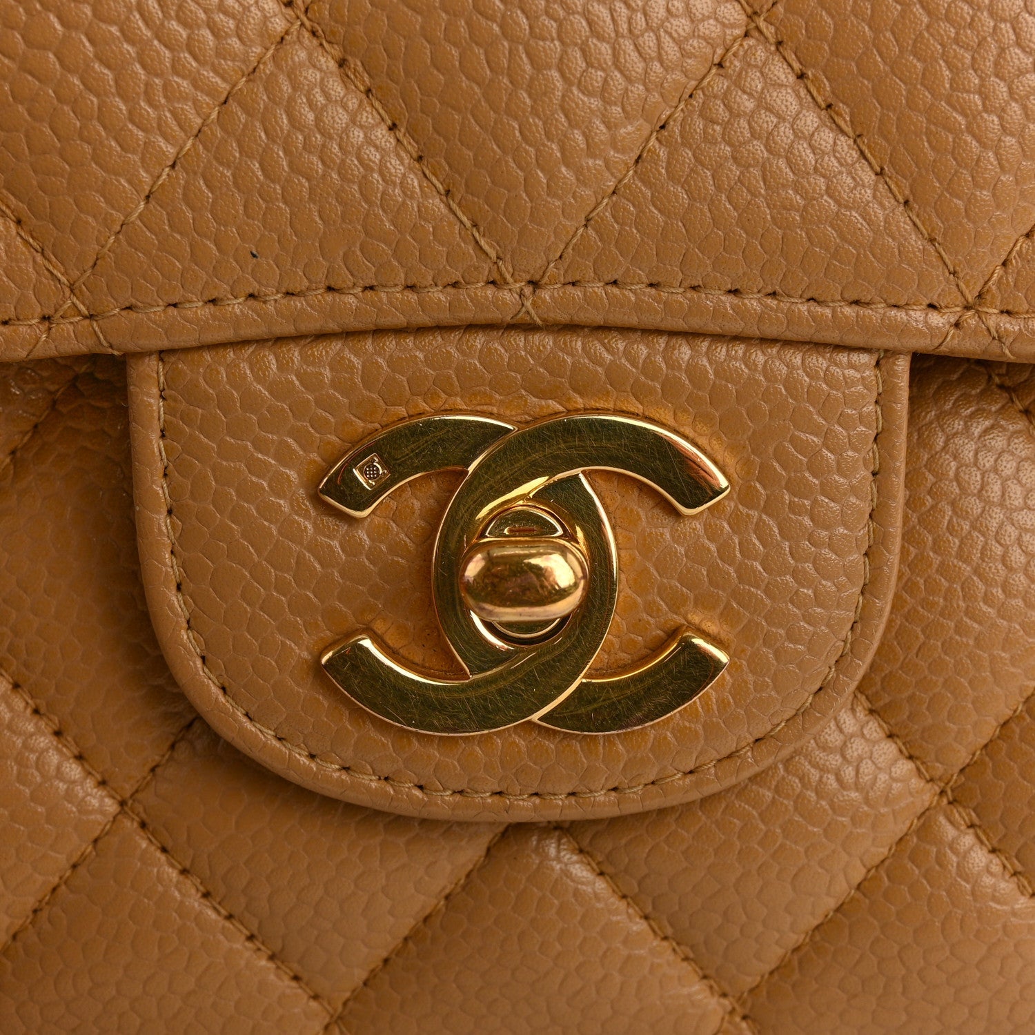 Caviar Quilted Medium Double Flap Beige