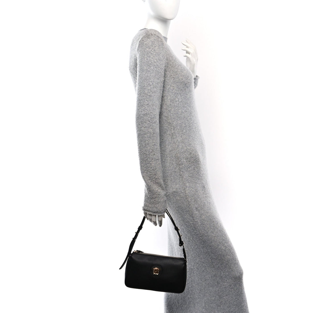 Grained Calfskin Medusa Shoulder Bag Black