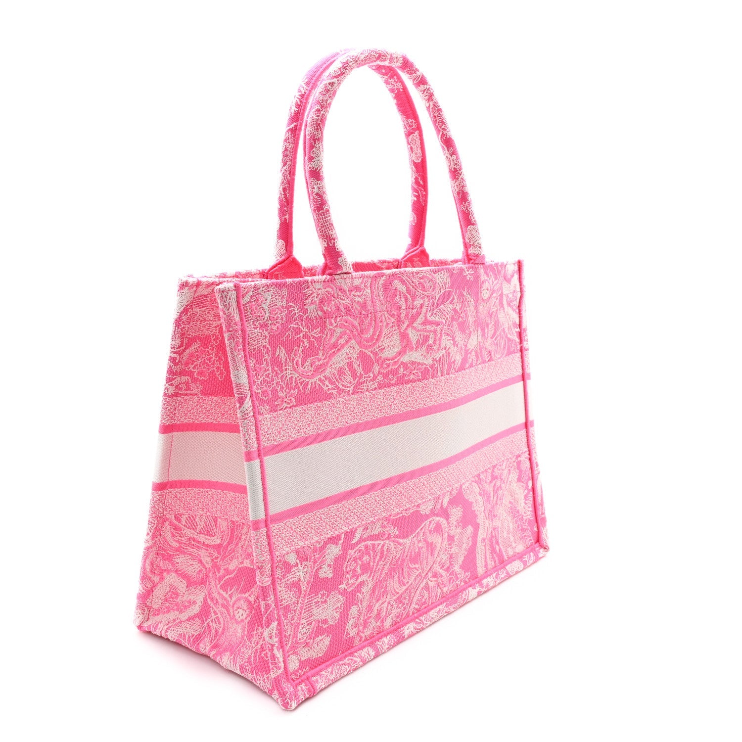 Canvas Embroidered Medium Dioriviera Toile De Jouy Book Tote Fluorescent Pink