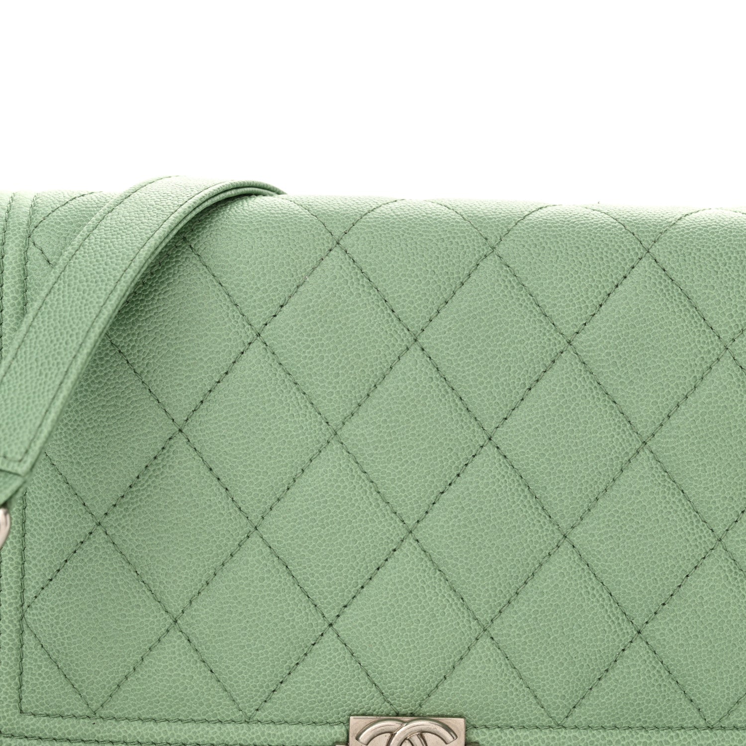 Caviar Quilted Boy Wallet On Chain WOC Light Green