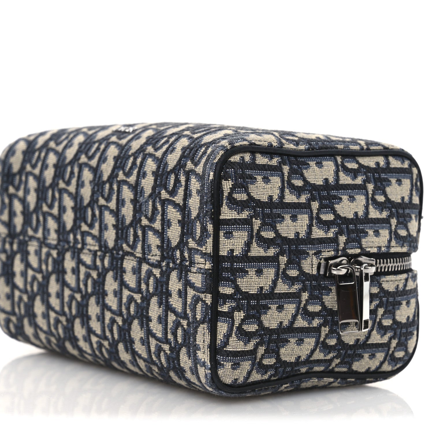 Oblique Jacquard Grained Calfskin Lingot Toiletry Case Blue Black