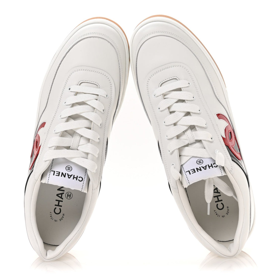 Calfskin Patent Calfskin Mens CC Sneakers 44 White Black Red