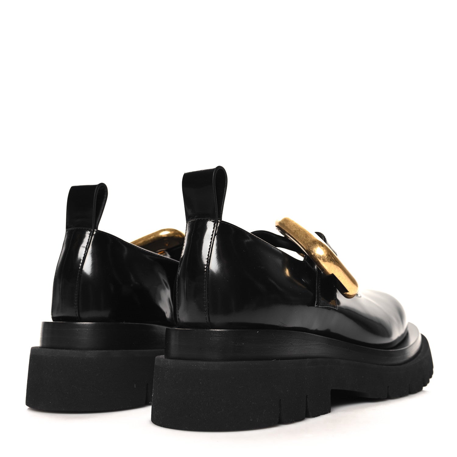 Brushed Calfskin Lug Mary-Jane Loafers 38 Black