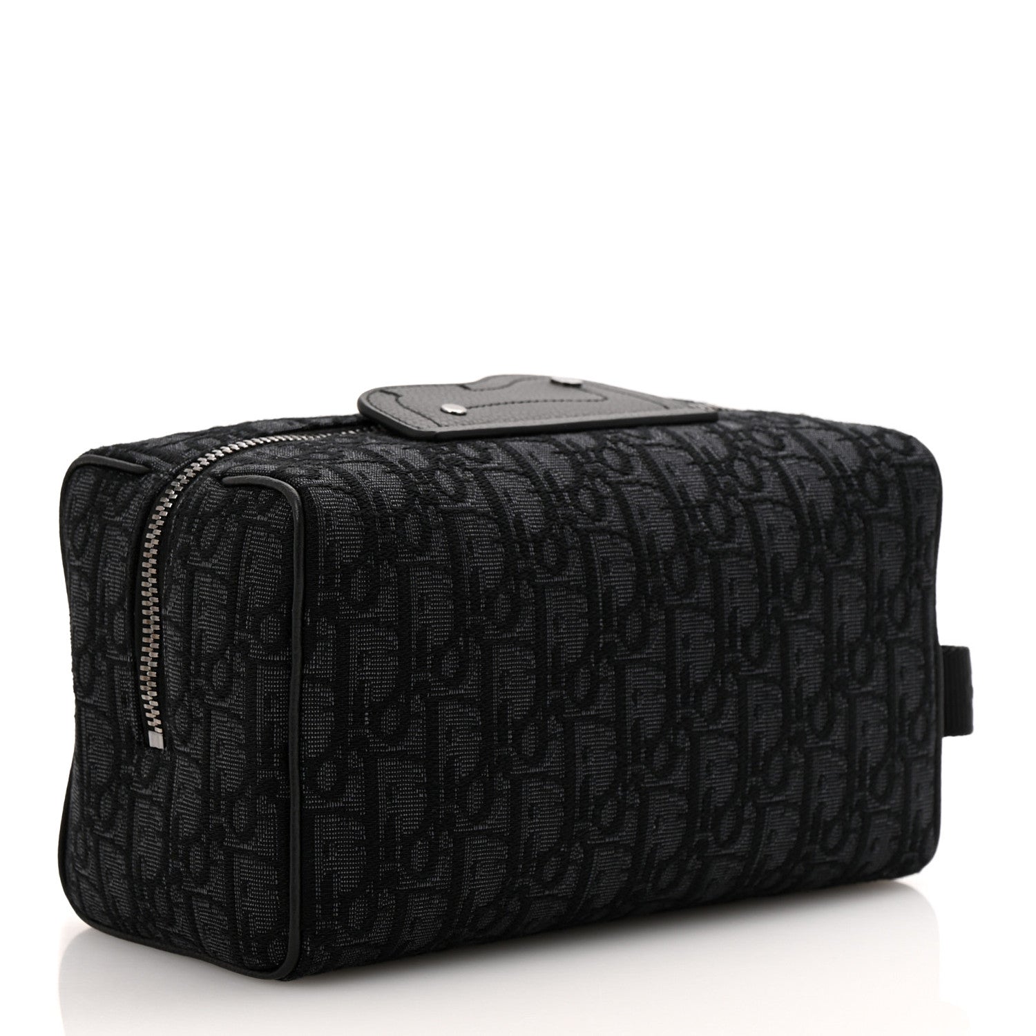 Oblique Jacquard Grained Calfskin Lingot Manity Toiletry Case Black