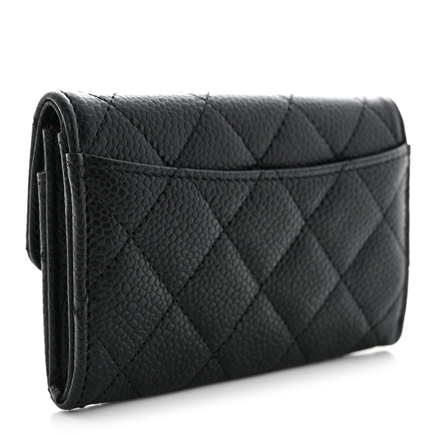 Caviar Quilted Flap Card Holder Wallet Black