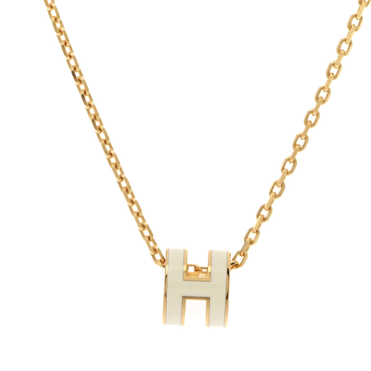 Lacquered Gold Mini Pop H Pendant Necklace White