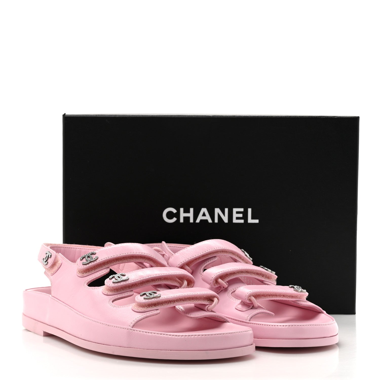 Lambskin Crystal CC Velcro Dad Sandals 38 Light Pink