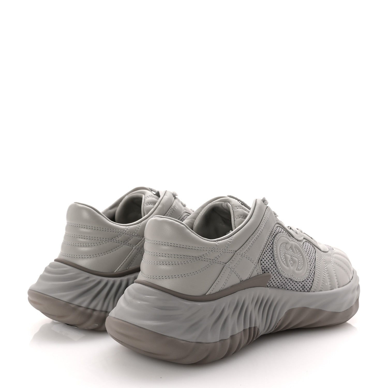 New Nappa Sombre Interlocking G Ripple Mens Platform Sneakers 8 Grey Sky