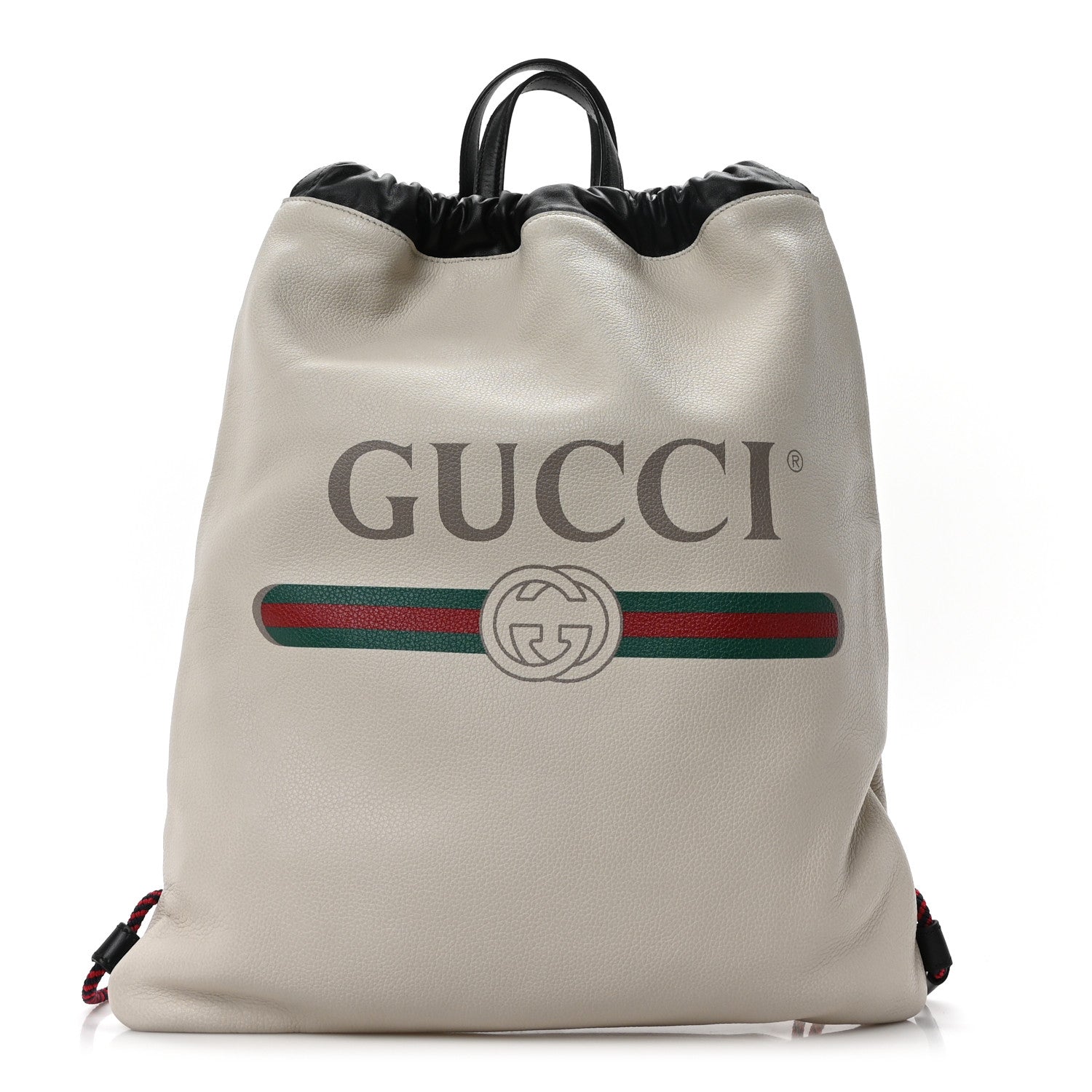 Calfskin Logo Drawstring Backpack Mystic White