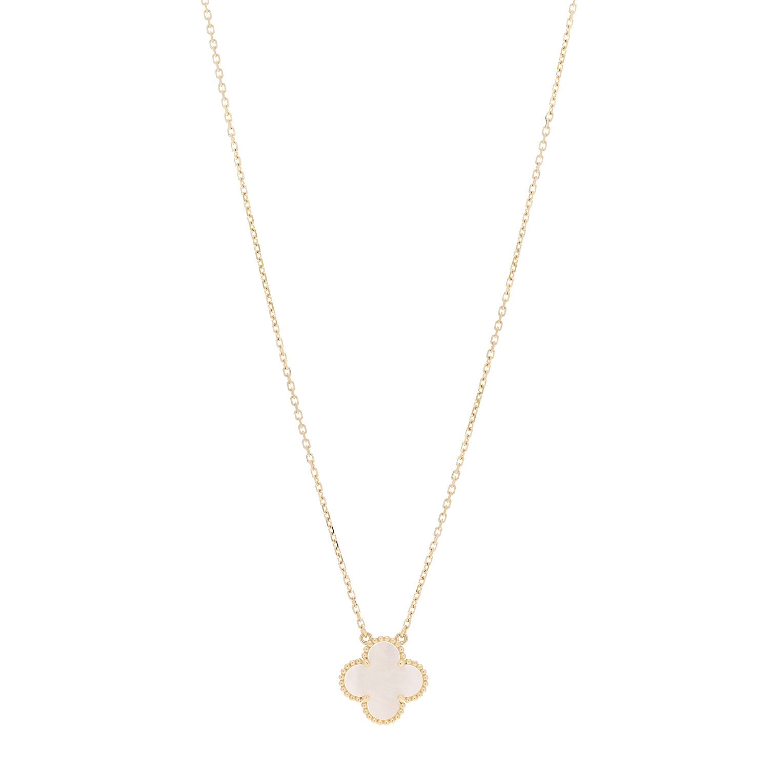 18K Yellow Gold Mother of Pearl Vintage Alhambra Pendant Necklace