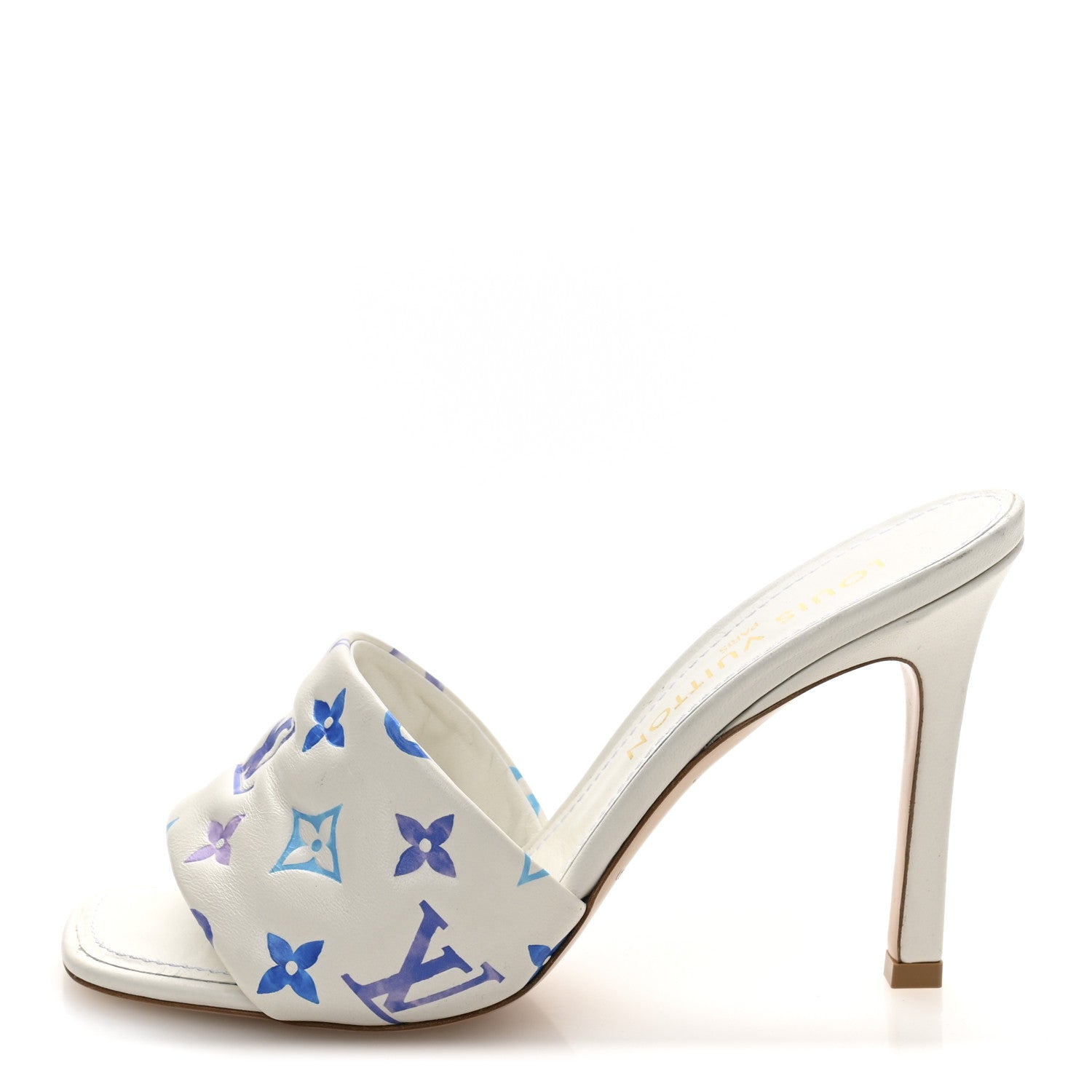 Lambskin Embossed Monogram By The Pool Revival High Heel Mules 39 White Blue Purple