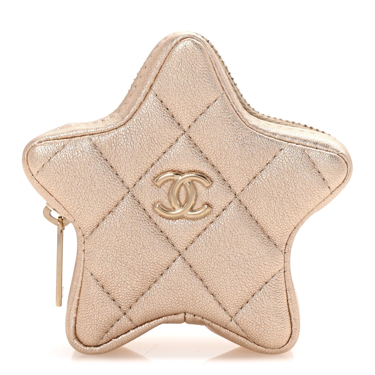 Metallic Lambskin Walk Of Fame Star Clip On Coin Purse Gold