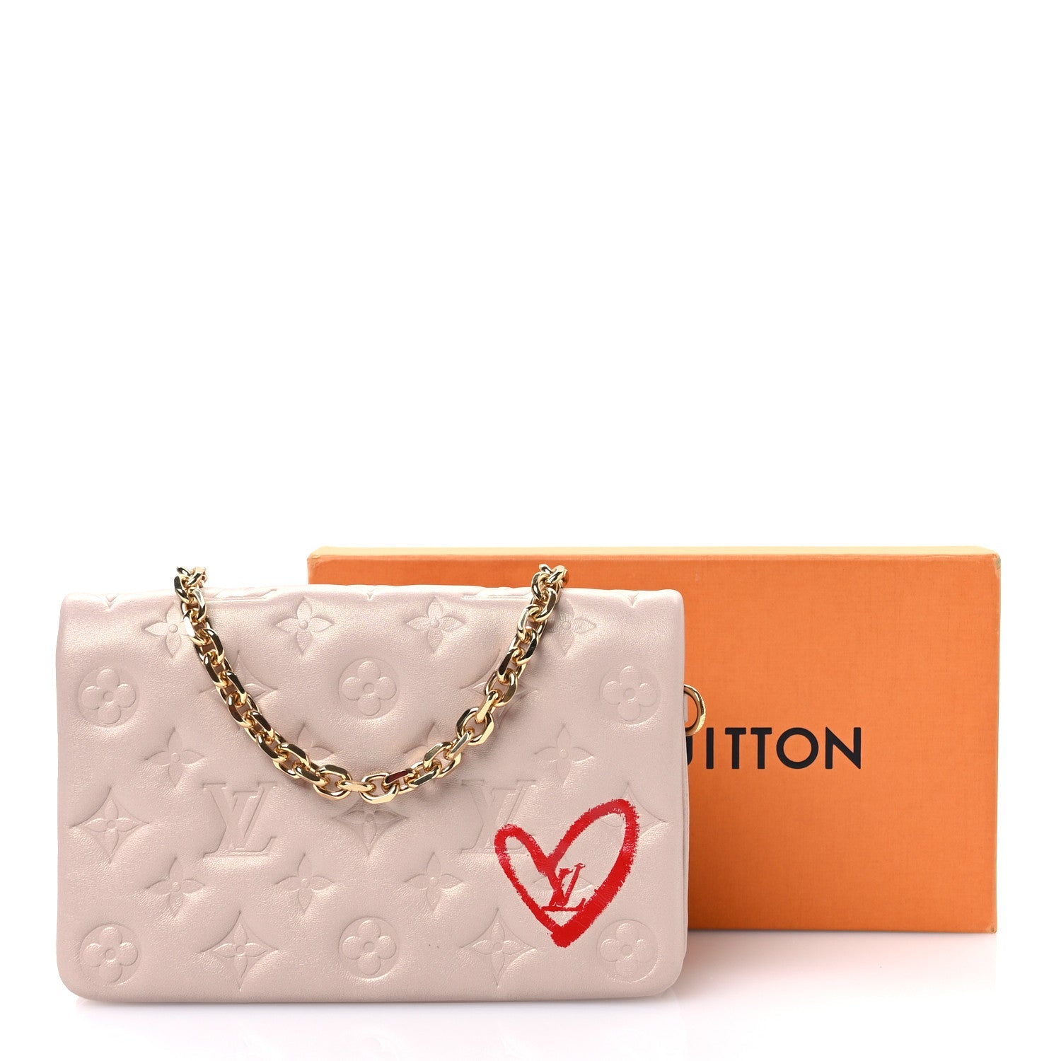 Lambskin Embossed Monogram Fall in Love Pochette Coussin Light Pink