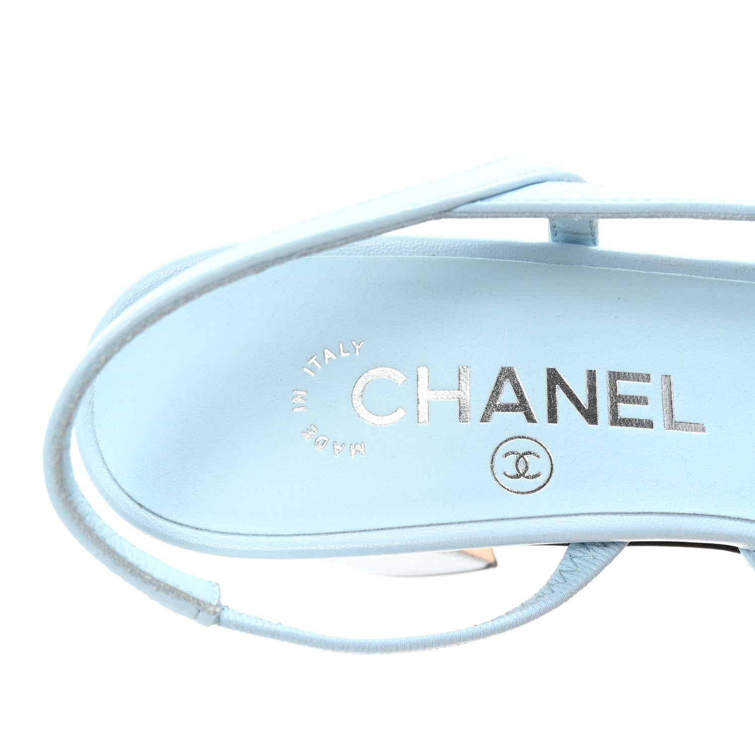 Lambskin Grosgrain Cap Toe CC Slingback Pumps 38 Light Blue Black