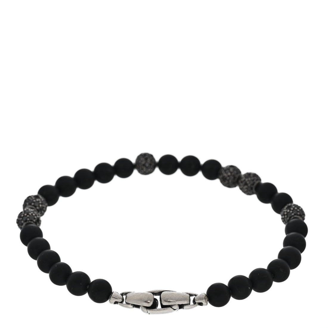 Sterling Silver Black Diamond Black Onyx 6mm Spiritual Beads Bracelet