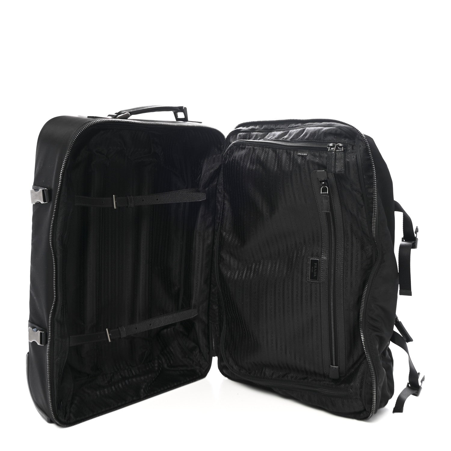 Tessuto Nylon Saffiano Trolley Rolling Suitcase Luggage Black
