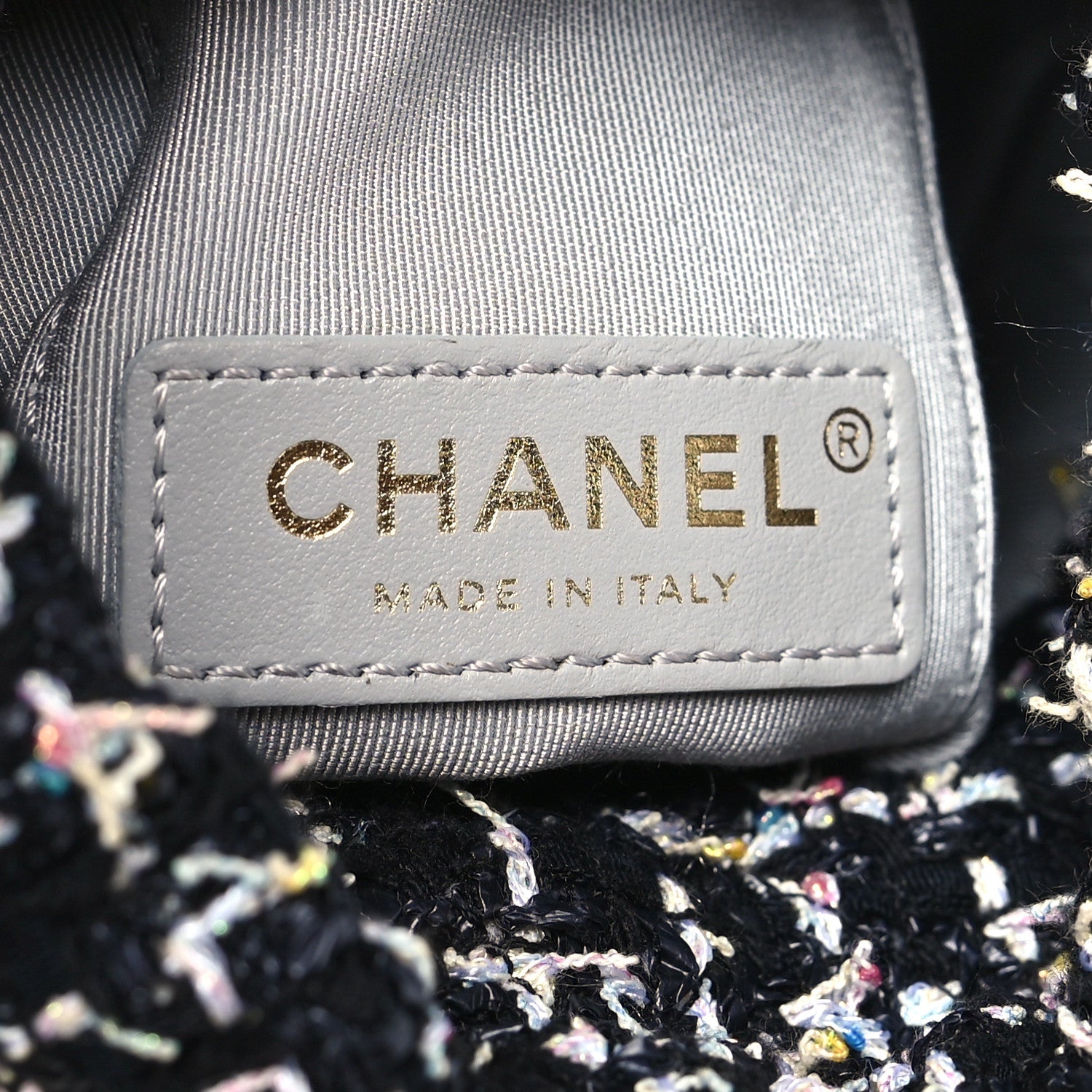 Calfskin Tweed Small CC Chain Bucket Drawstring Bag Black Multicolor